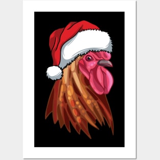 Christmas Santa Hat Chicken Posters and Art